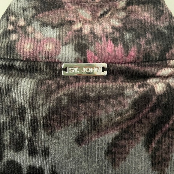 St. John Black, Grey, Purple Floral and Animal Print Corduroy Blazer Jacket - Picture 4 of 15